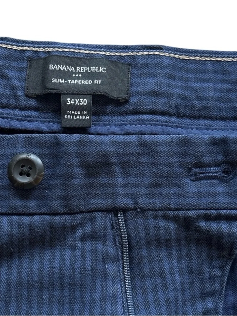 Banana Republic Slim-Tapered Blue Herringbone Cotton Blend Stretch Pants 34 X 30